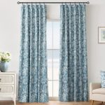 Coastal farmhouse style blue patterned curtains