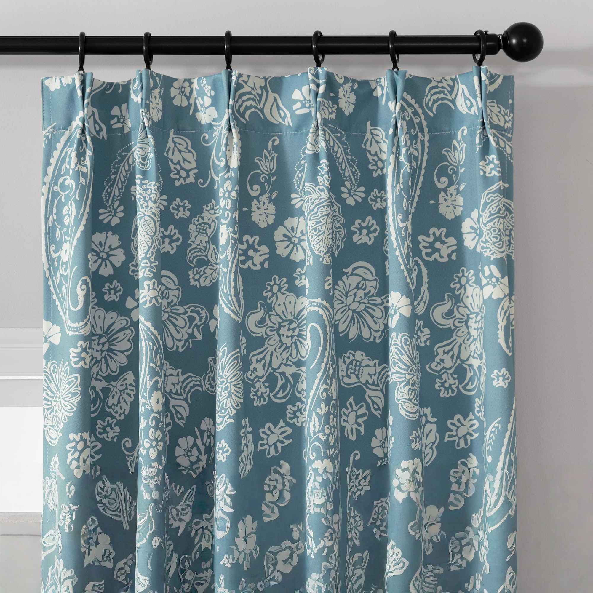 Coastal farmhouse style blue patterned curtains - Image 3
