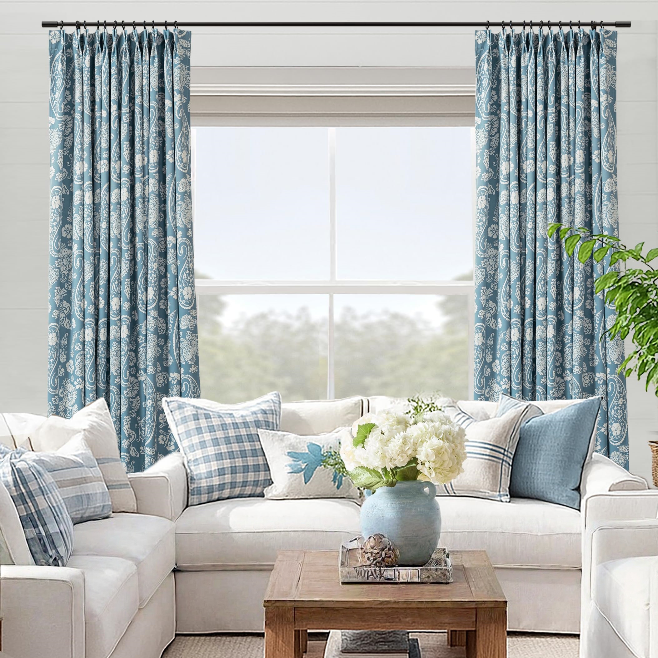 Coastal farmhouse style blue patterned curtains - Image 2