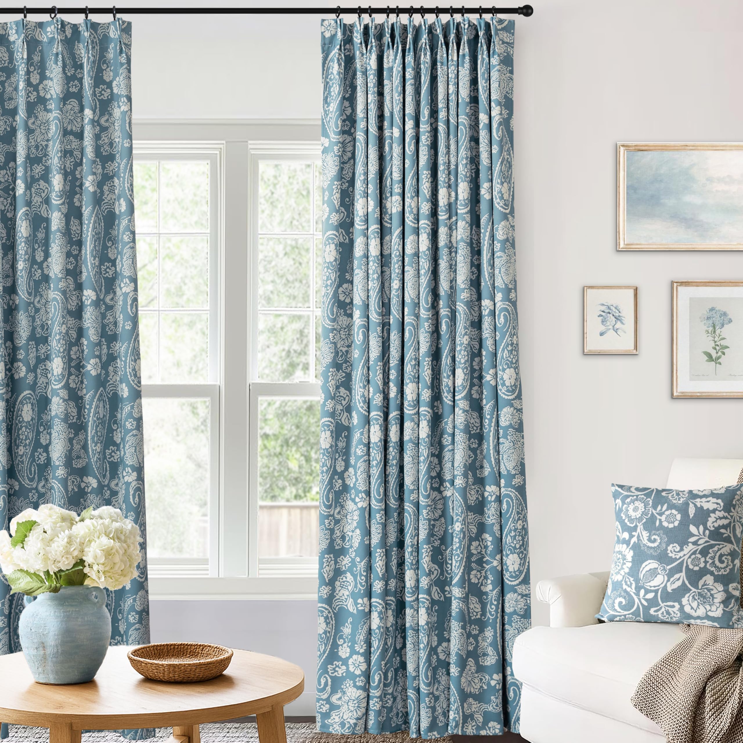 Coastal farmhouse style blue patterned curtains - Image 4