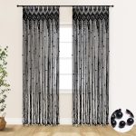 Geometric diamond-patterned black tassel curtains