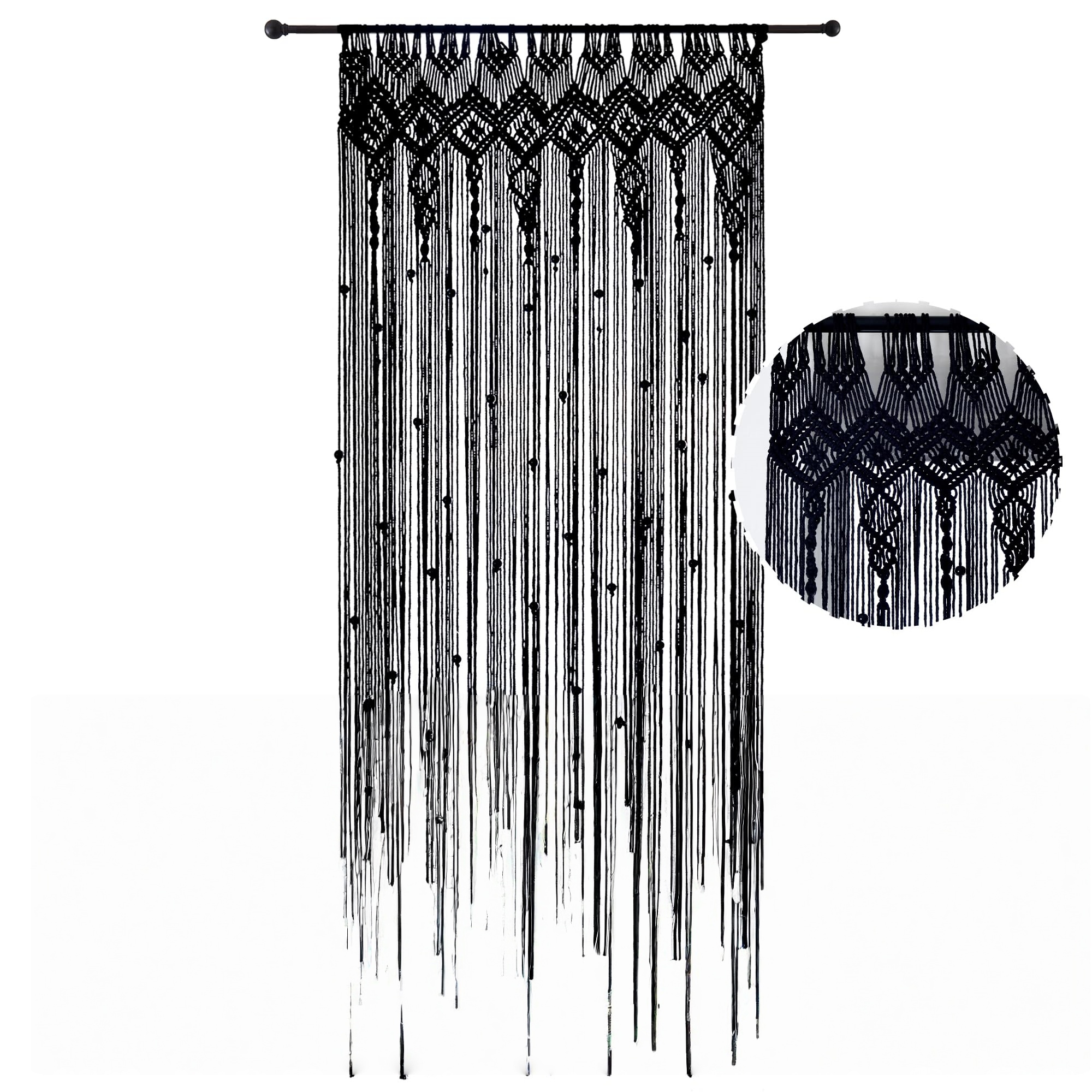 Geometric diamond-patterned black tassel curtains - Image 3