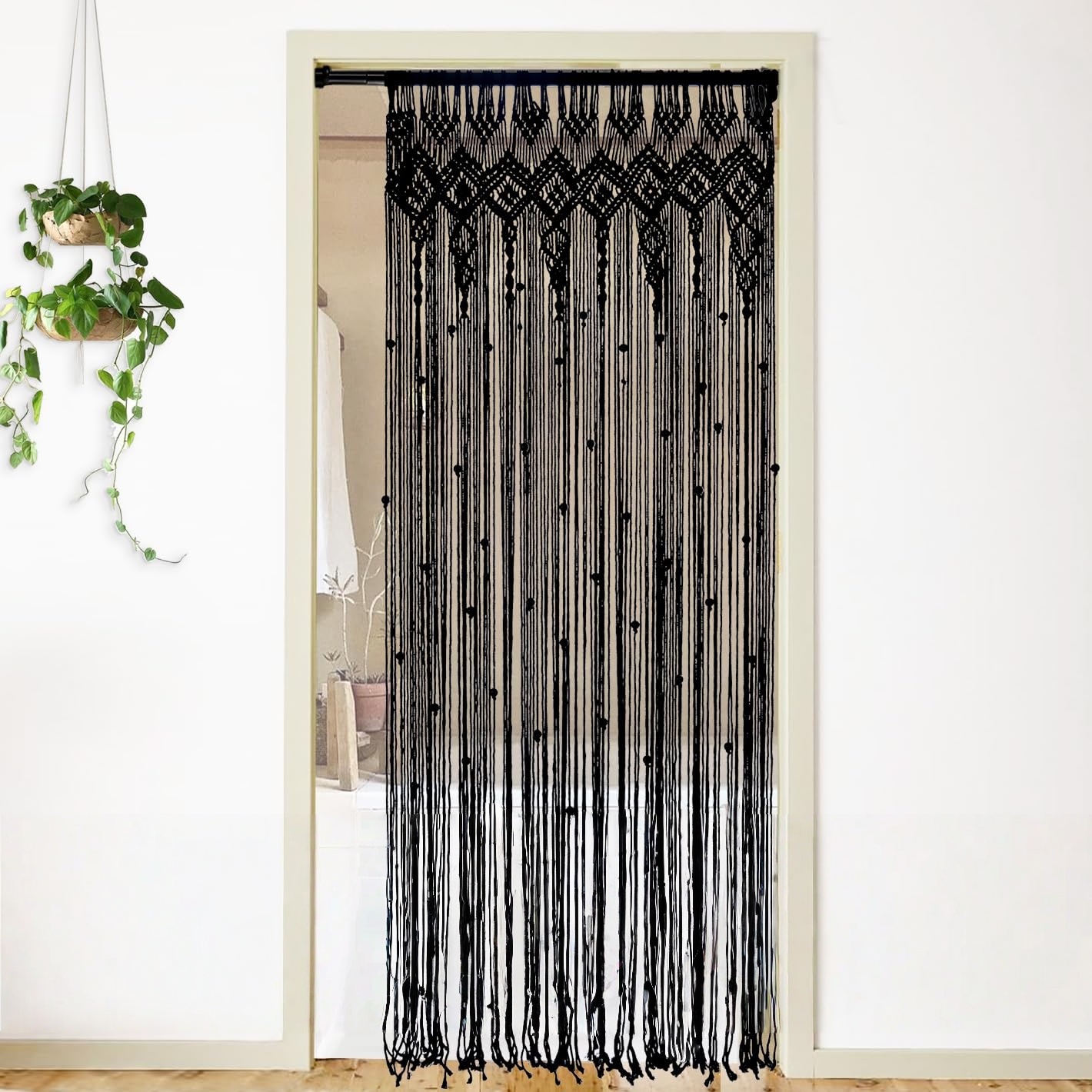 Geometric diamond-patterned black tassel curtains - Image 4