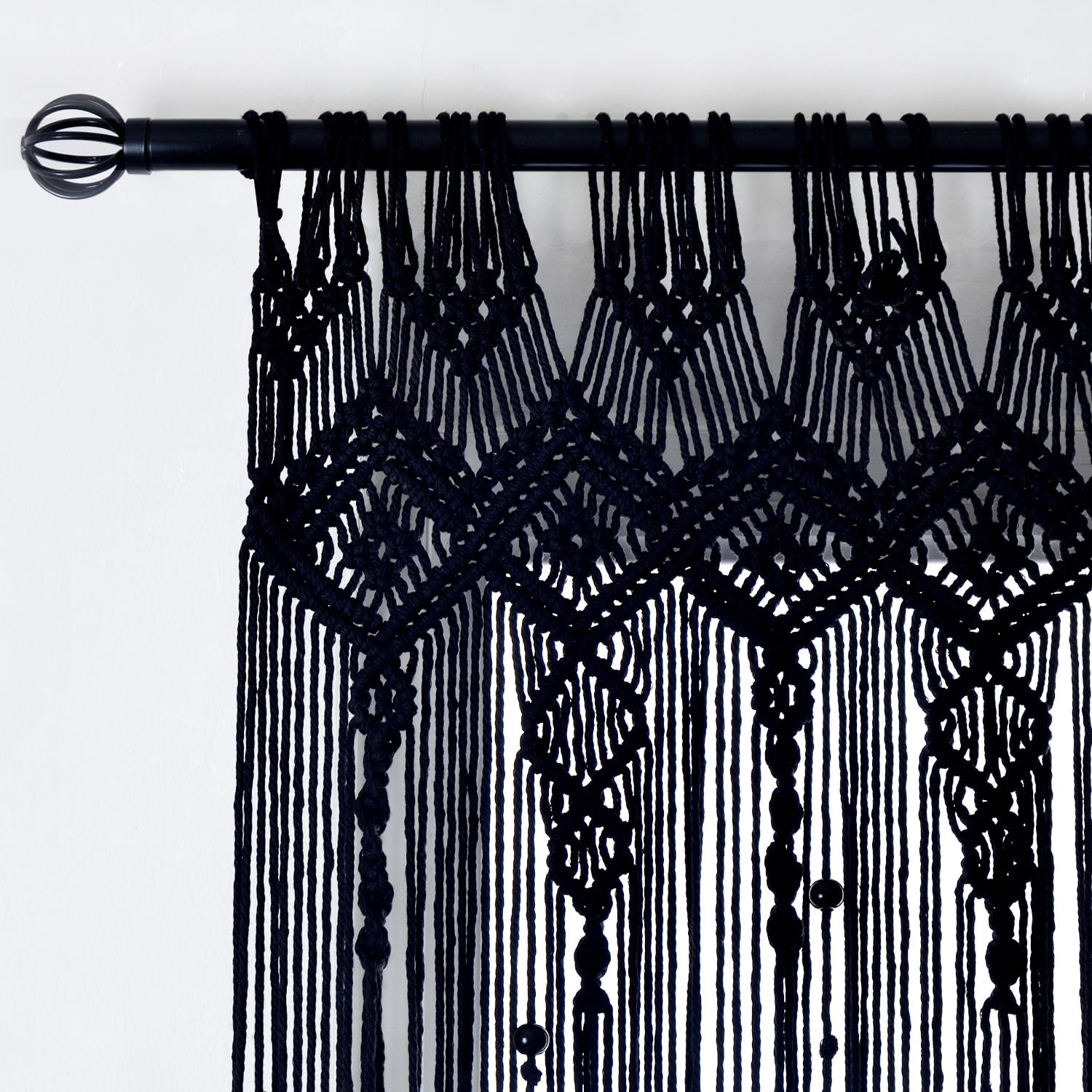 Geometric diamond-patterned black tassel curtains - Image 5