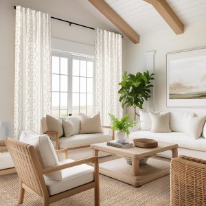 Grayish brown vertical and pinstriped print curtains