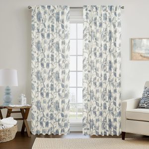 Light blue floral print curtains