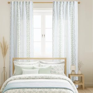 Light blue vertical striped curtains