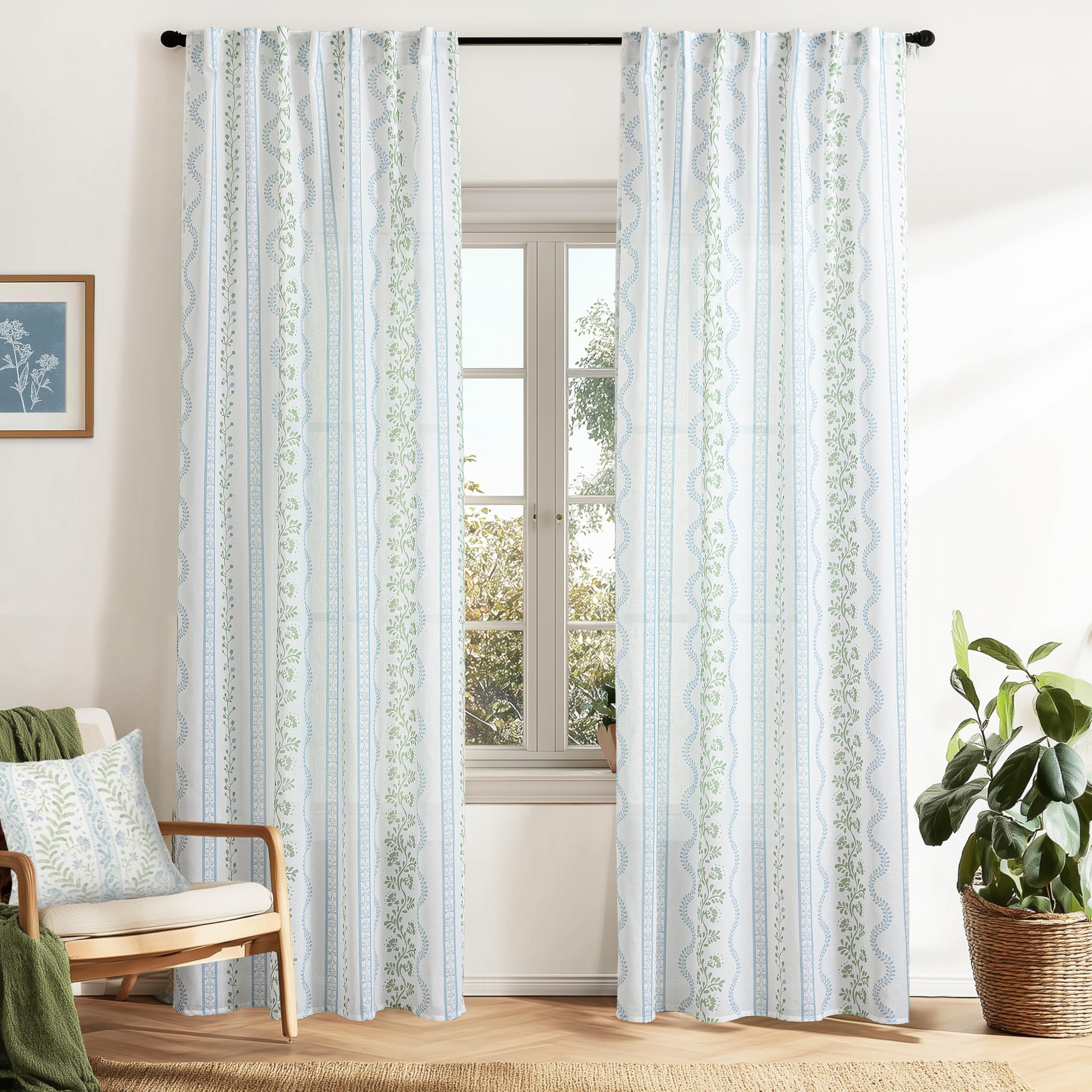Light blue vertical striped curtains - Image 2