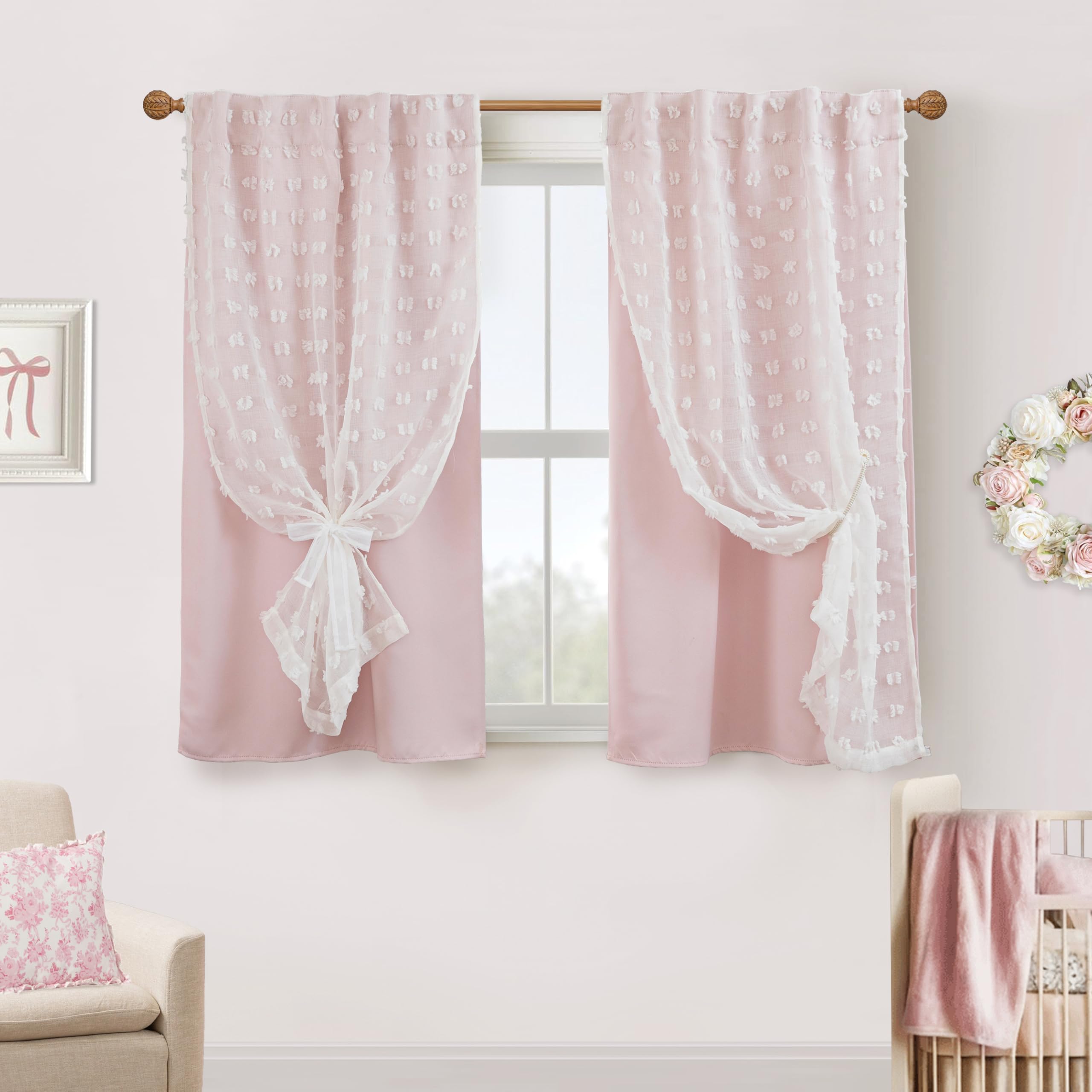 Light pink curtains with transparent clip-on ties - Image 2