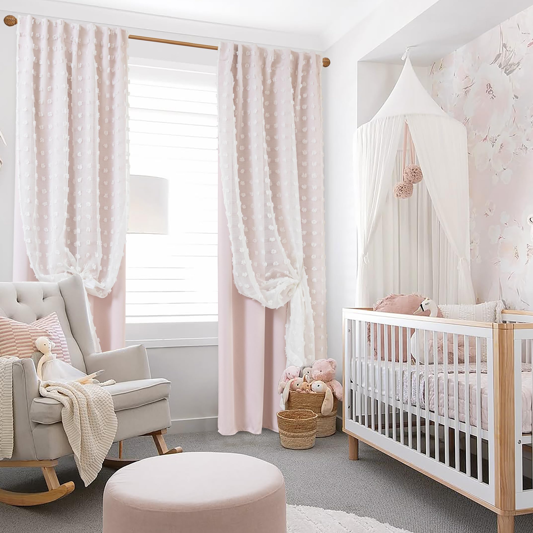 Light pink curtains with transparent clip-on ties