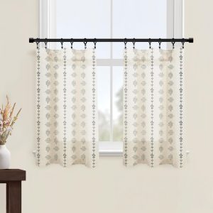 Plant striped printed ivory coffee curtain