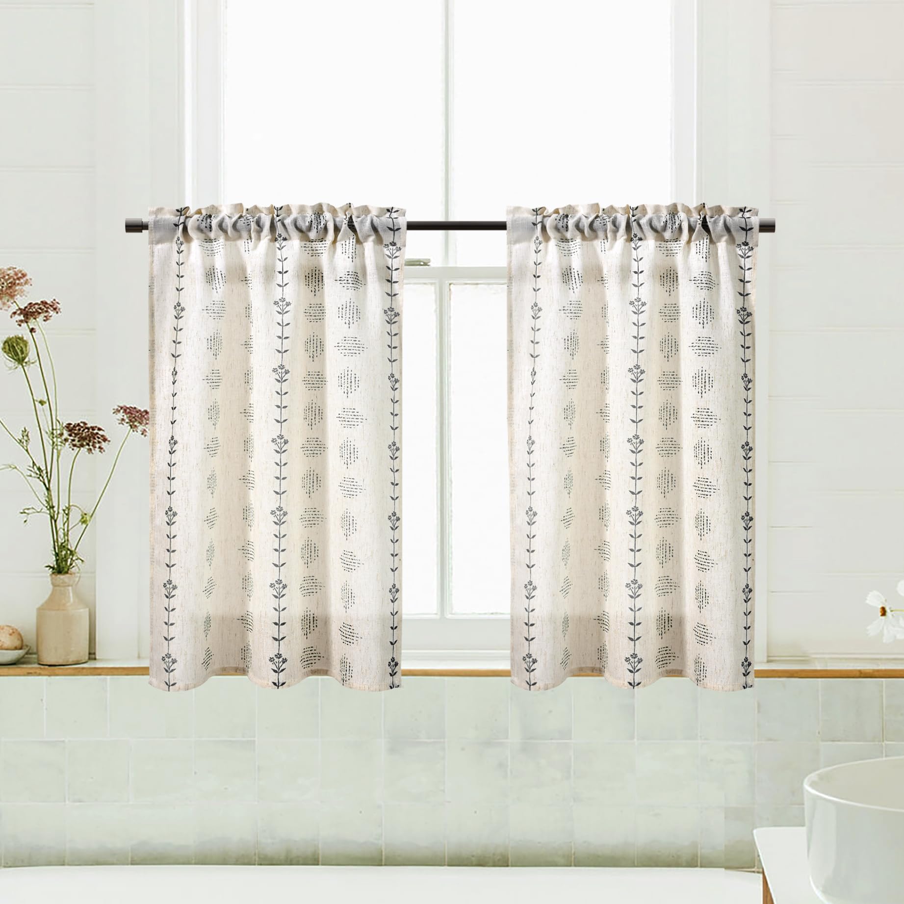 Plant striped printed ivory coffee curtain - Image 3