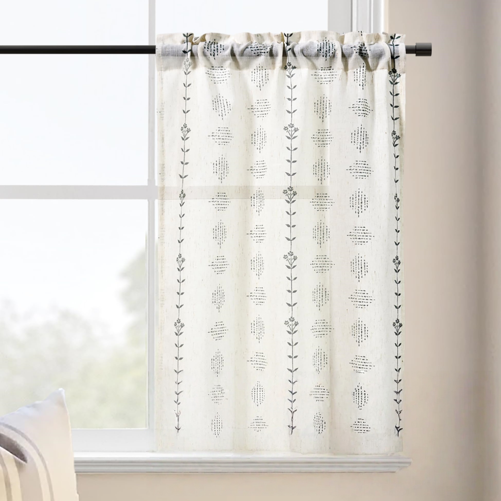 Plant striped printed ivory coffee curtain - Image 4