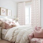 Soft, country-style pink floral pattern curtains