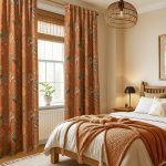 Terracotta-colored curtains in the flower garden