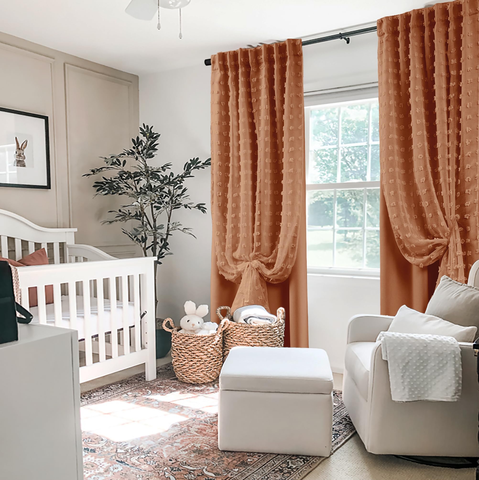 Terracotta-colored tufted mesh textured curtains - Image 3