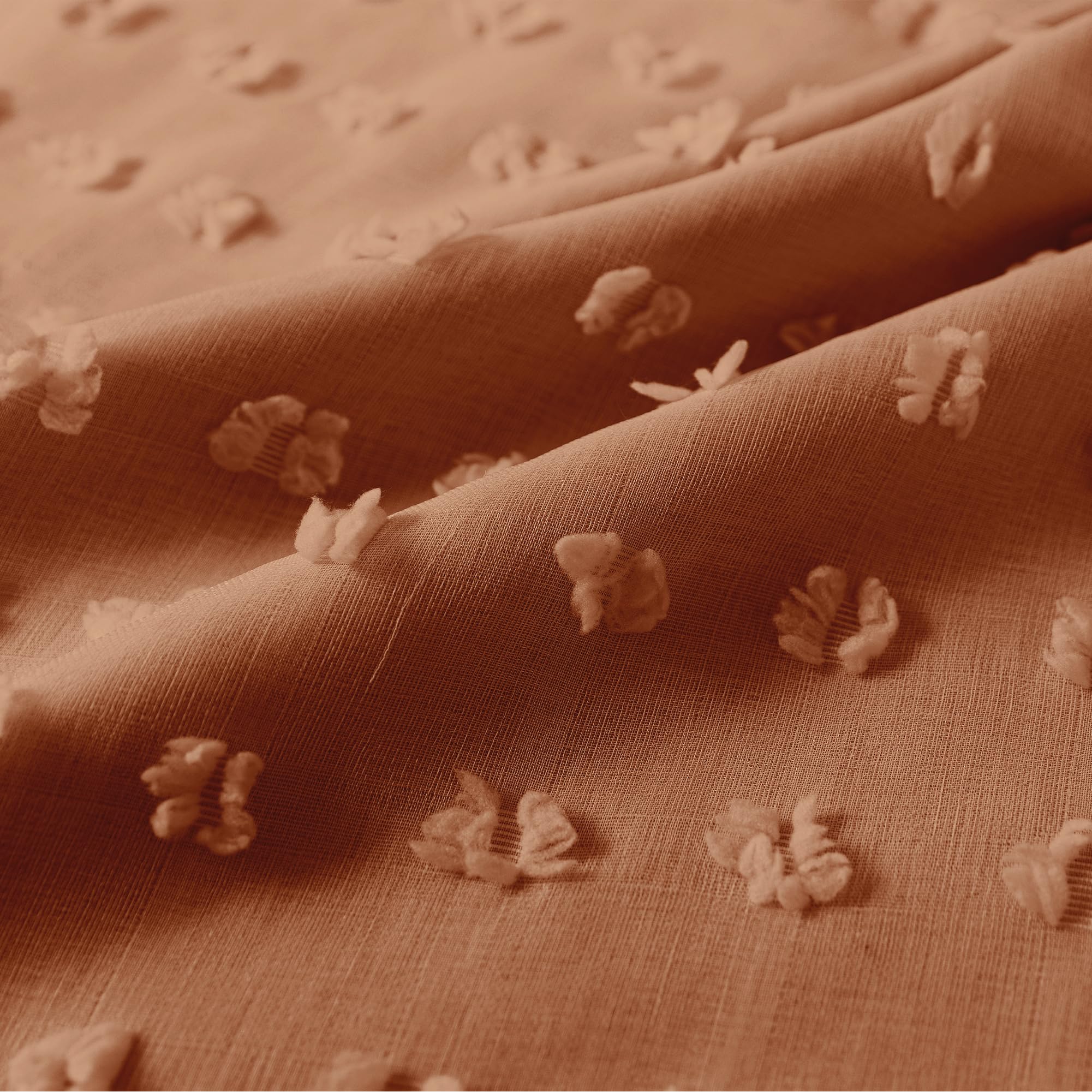 Terracotta-colored tufted mesh textured curtains - Image 2