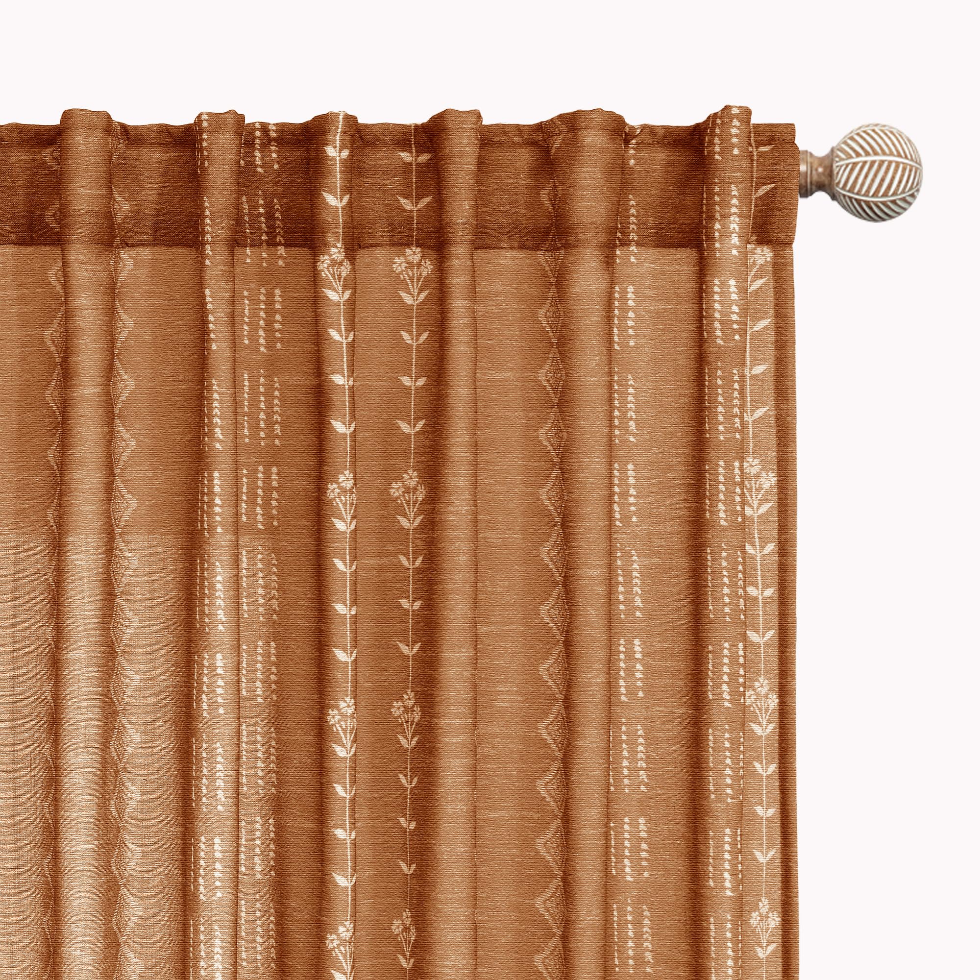 Vertical embroidered diamond striped terracotta curtains - Image 2