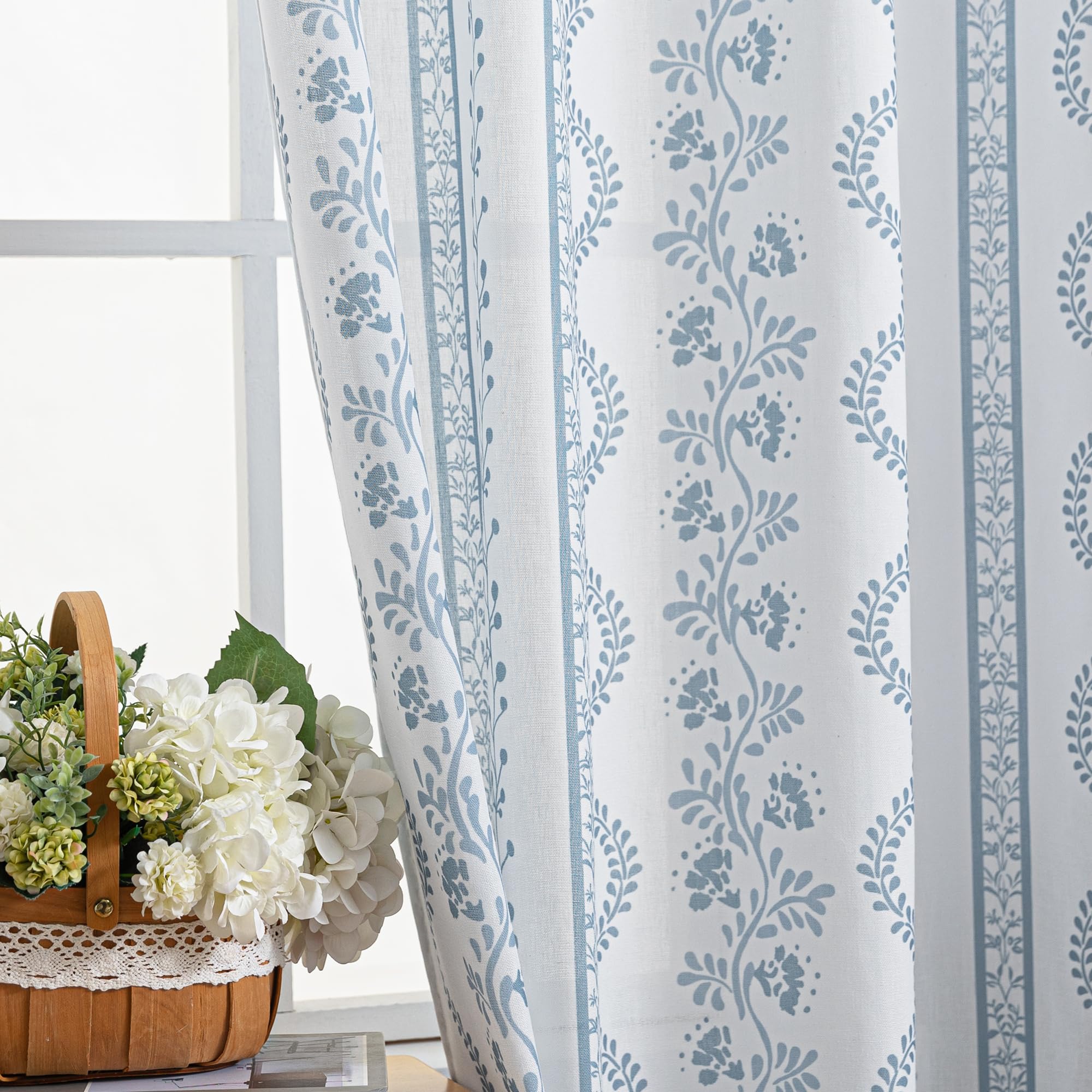 White curtains with polka dot stripe print. - Image 3