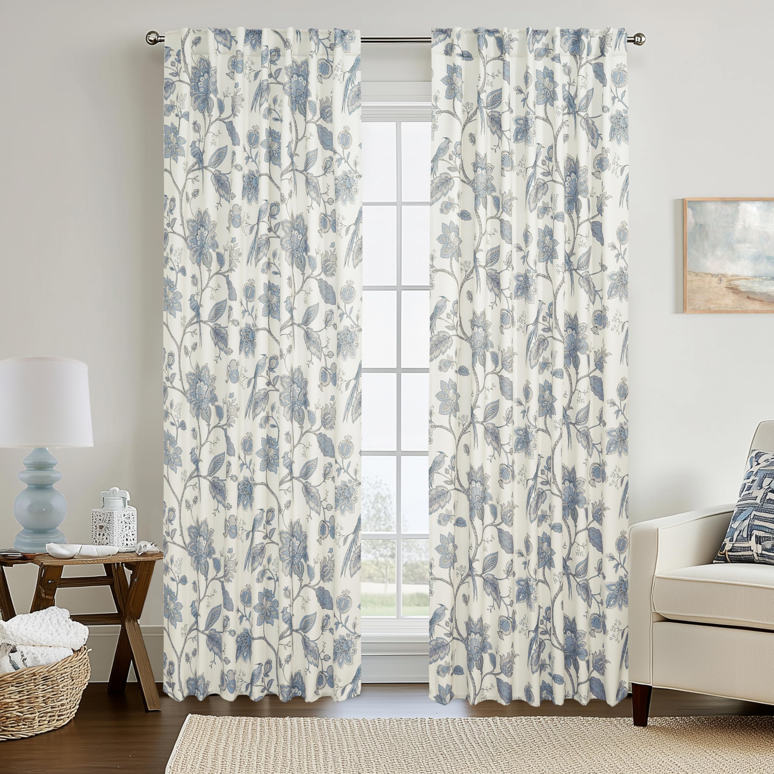 Light blue floral print curtains