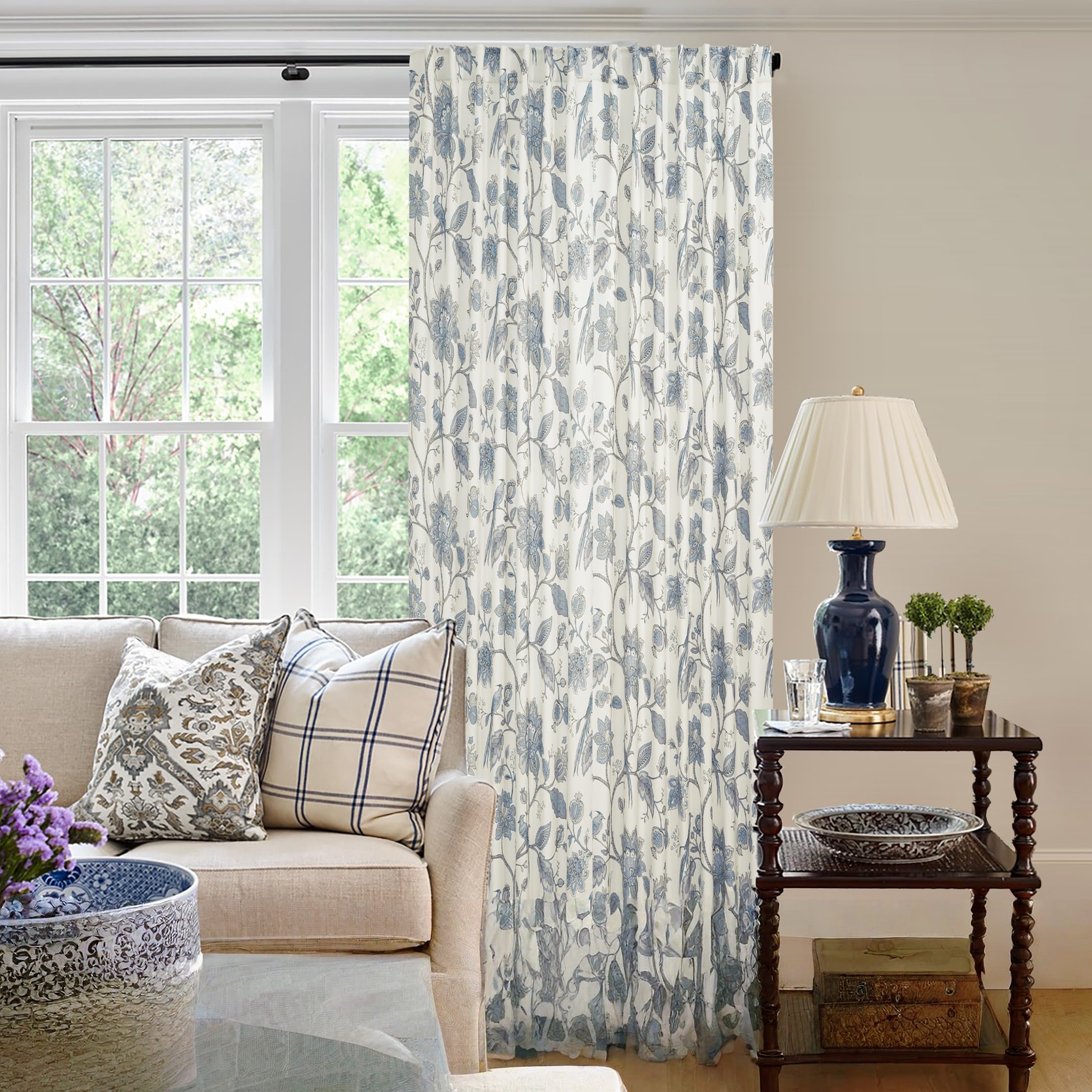 Light blue floral print curtains - Image 3