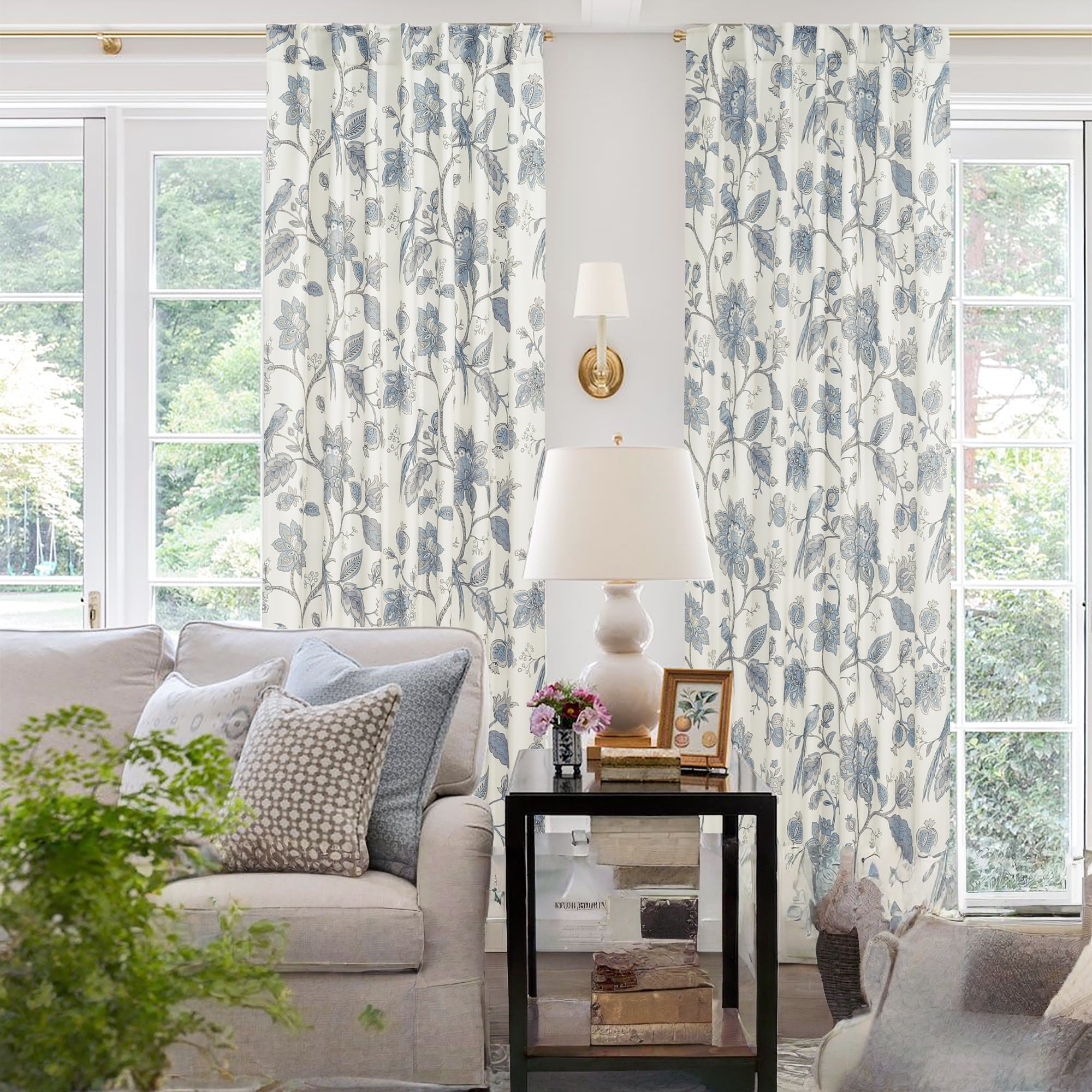 Light blue floral print curtains - Image 2