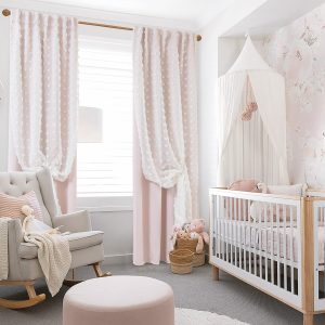 Light pink curtains with transparent clip-on ties