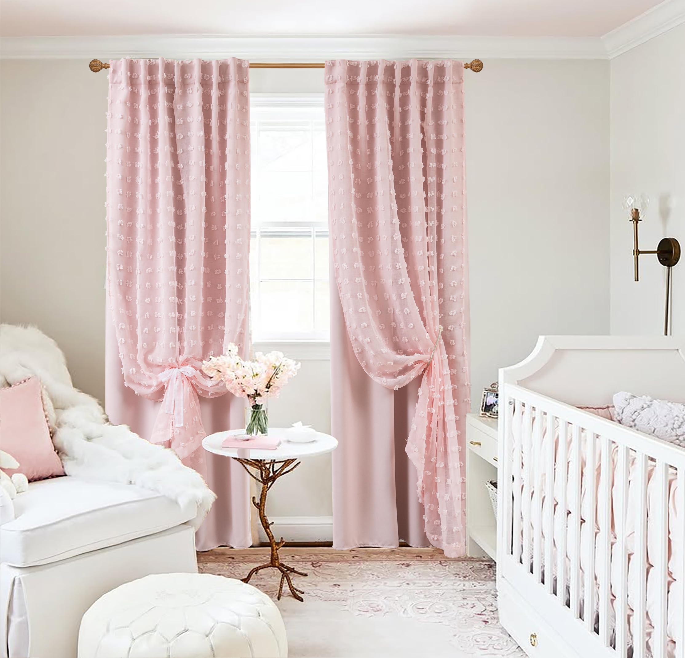 Light pink vertical tufted polka dot pattern curtains - Image 2