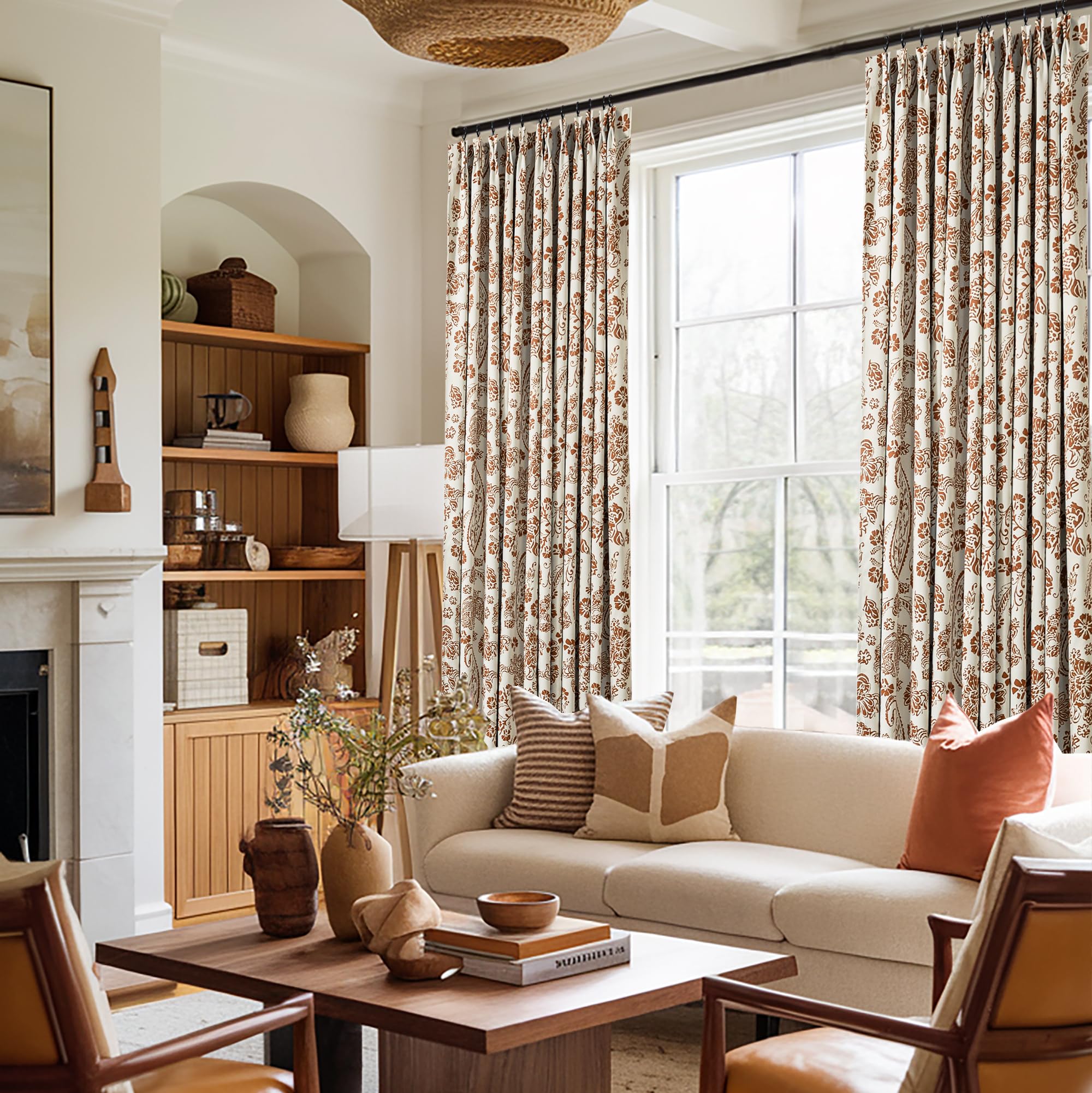 Rust-red paisley ivory curtains - Image 2