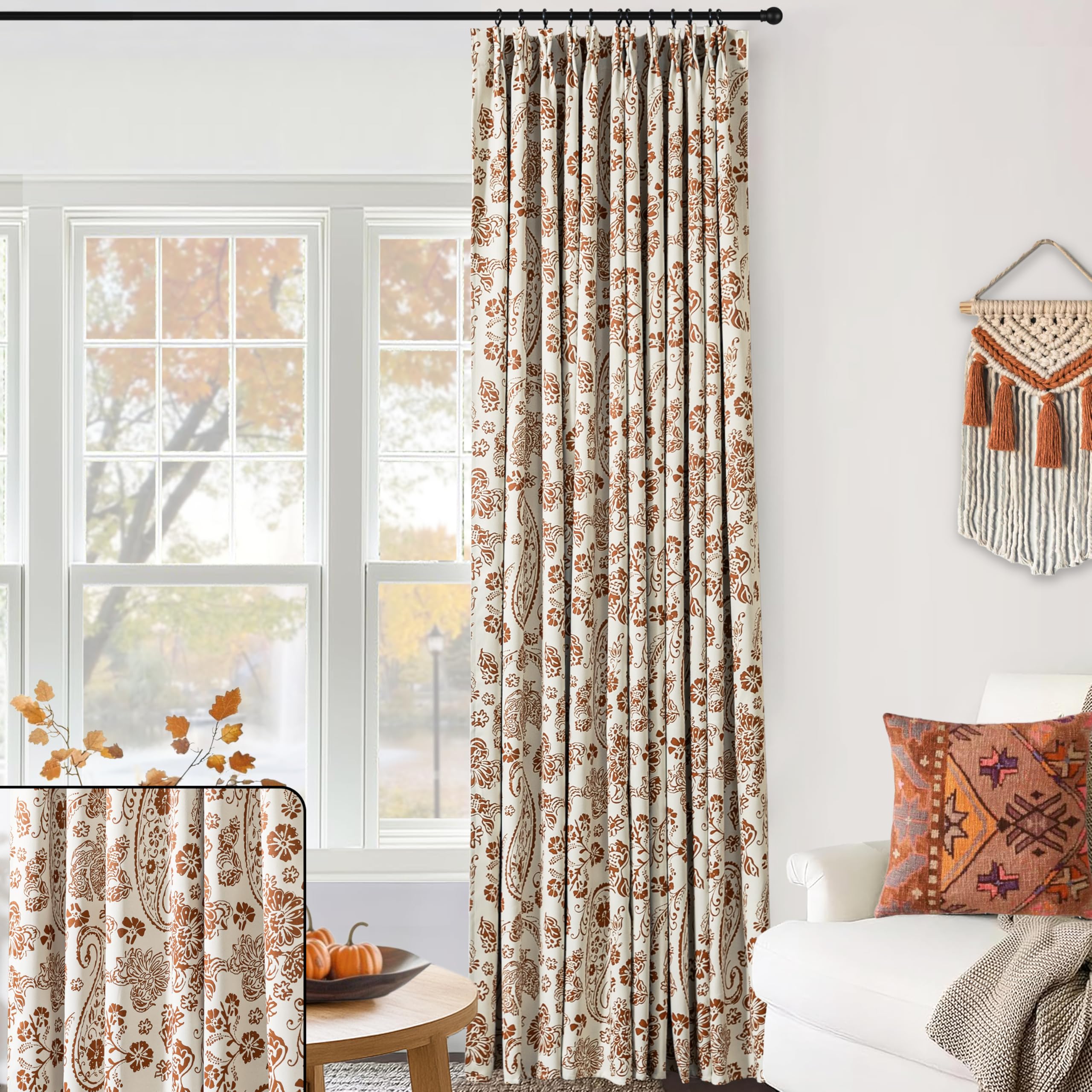 Rust-red paisley ivory curtains - Image 4