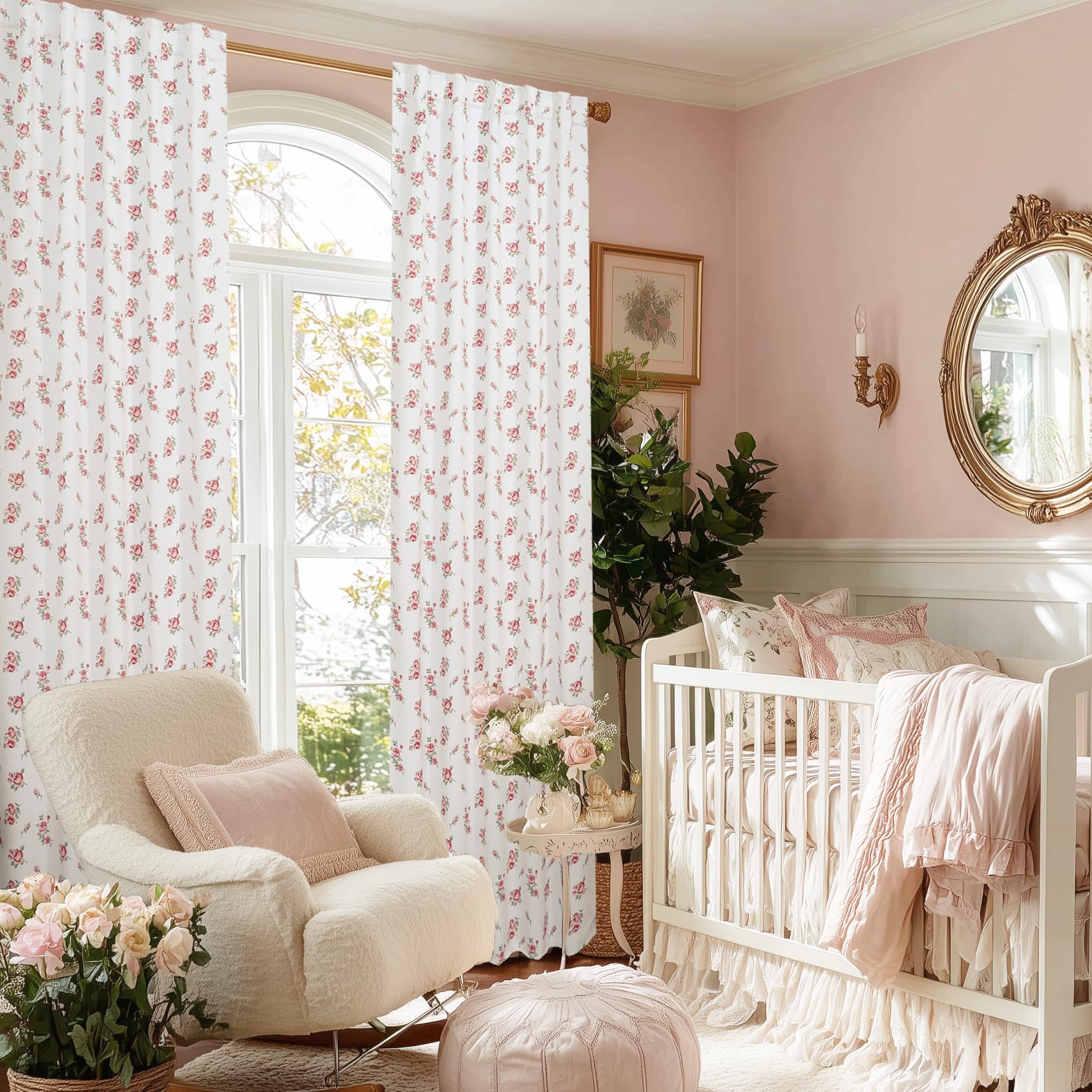 Soft, country-style pink floral pattern curtains - Image 2