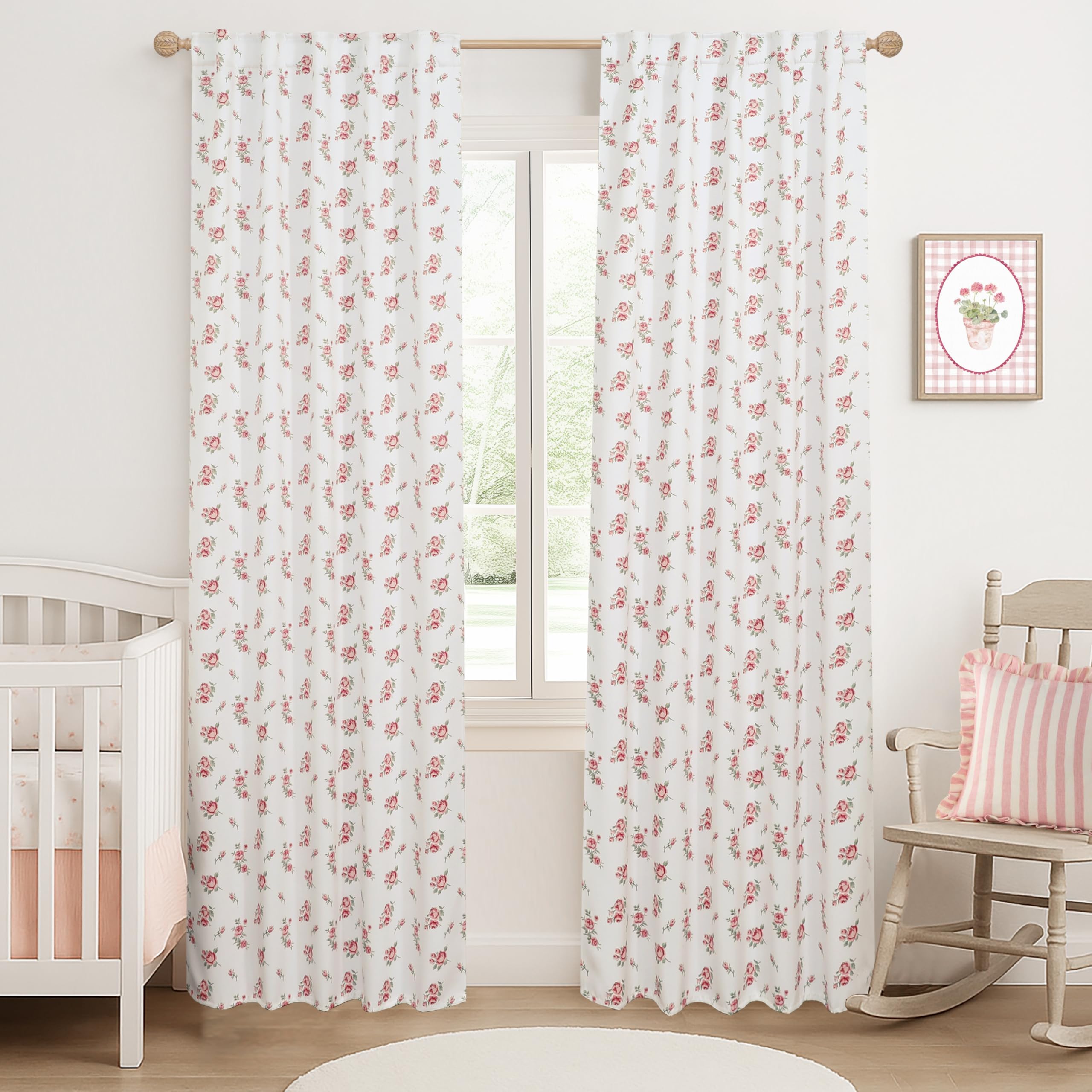 Soft, country-style pink floral pattern curtains - Image 3