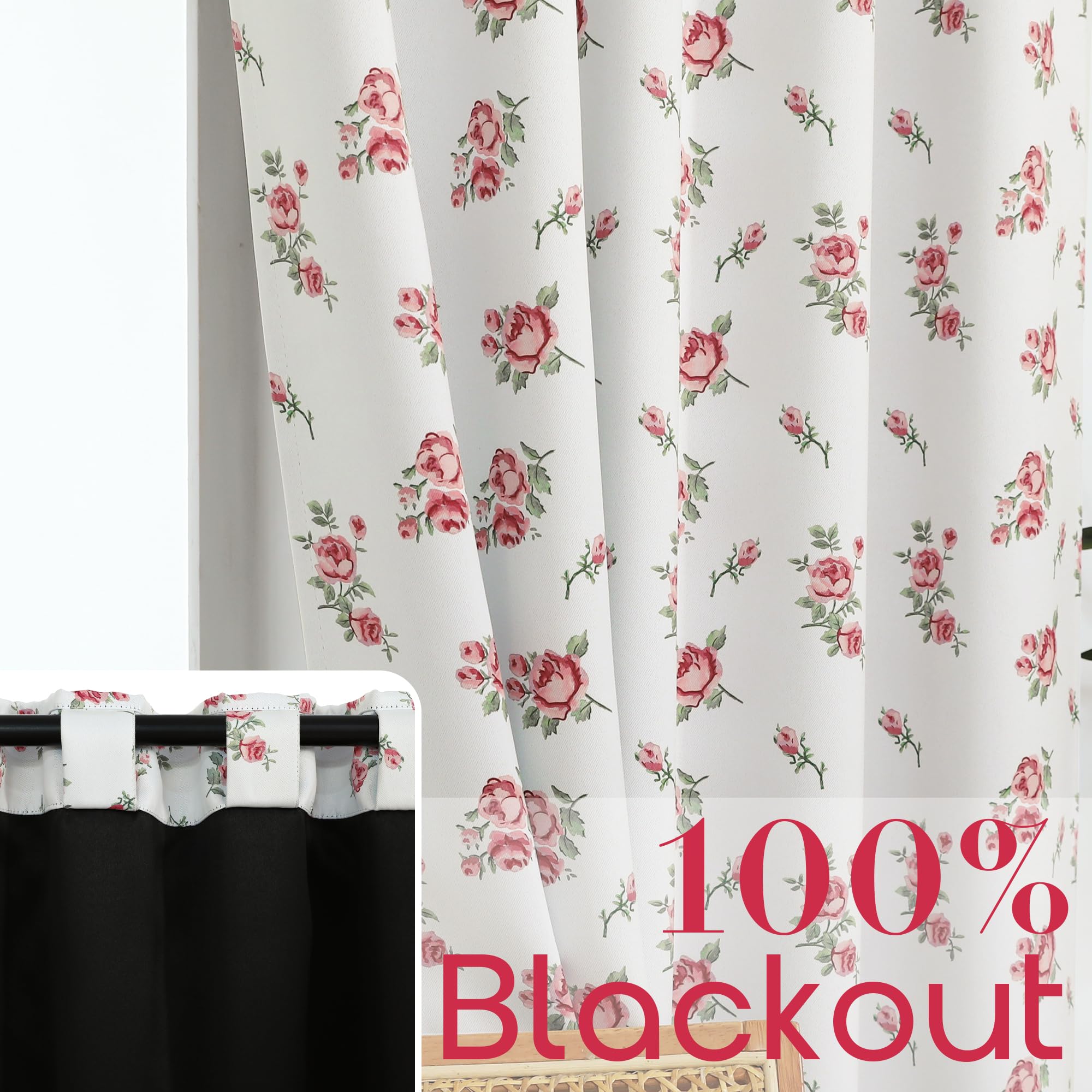 Soft, country-style pink floral pattern curtains - Image 4