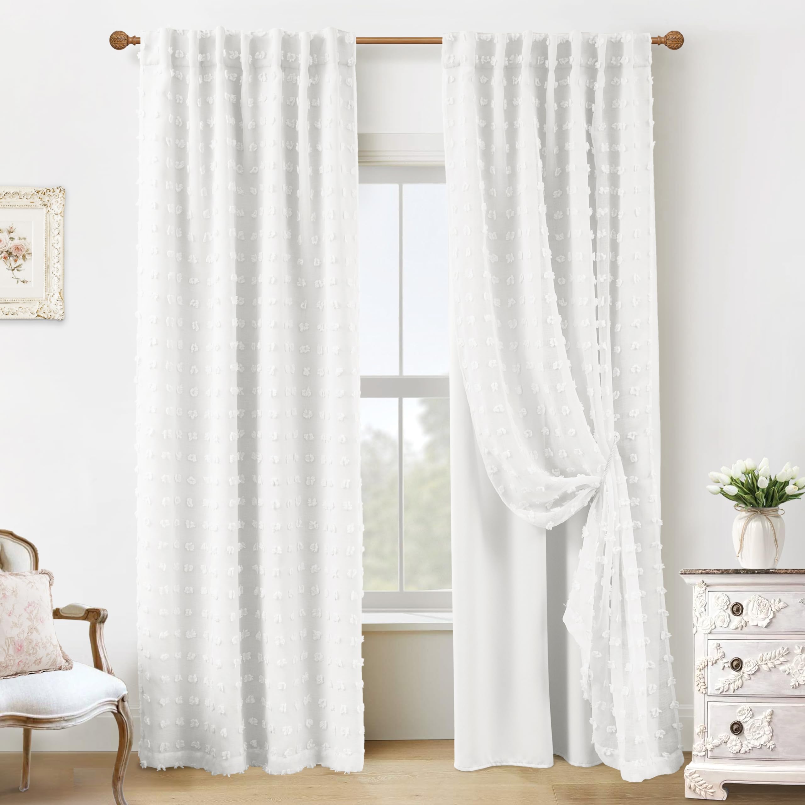 White polka dot striped curtains